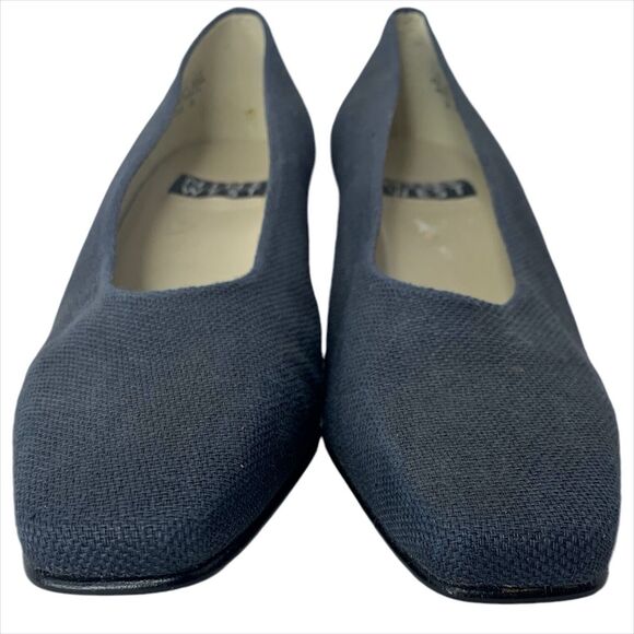 Nine West Block Heel Square Toe High Heeled Shoes Pumps 7 Navy Blue Fabric Upper - Picture 5 of 9